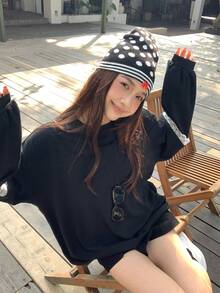 DAZY Women's Casual Round Neck Lace Patchwork Long Sleeve T-Shirt, Spring/Autumn - Black - View 5