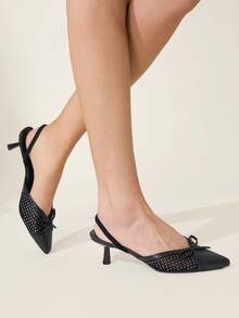 CUCCOO CHICEST Women's Pointed Toe Bow Decor Elegant High Heels Wedding Shoes Spring Shoes Bride Shoes - Black - View 4