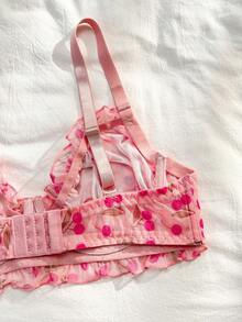 PetitDoll 2pcs Cherry Blossom Print Plus Size Lingerie Set, Semi-Sheer - Pink - View 9