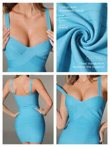 Nuvra Bandage Bodycon Dress, Deep V Neck, Slimming Silhouette, Waist Cinching, Elegant Spring/Summer Style - Blue - View 9