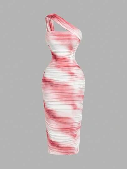 SHEIN MOD Women's Vintage Asymmetric Ruched Sleeveless Dress,Fall / Winter Dress,Western Wear Women,Country Concert Outfit,Old Money Style Women,Dresses For Women Party, One Shoulder Dress, Ruched Dress,Party Outfit,Clothes For Halloween ,Elegant Dress