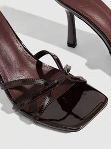 CUCCOO SZL Women's Square Toe Rhinestone Ankle Strap Sandals For Christmas - Coffee Brown - View 5