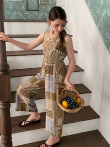 DAZY 女童V领无袖连体裤，少女秋季服装 - 彩色 - 查看 3