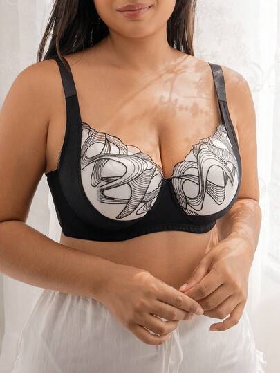 DesireSculpt 1件大码网纱刺绣钢圈文胸
