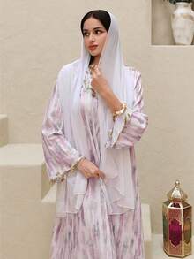 Yasmyna 女士土耳其长款连衣裙和阿拉伯传统长袍 - 粉色 - 查看 7