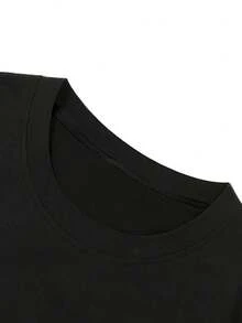 Manfinity Hypemode 男士圆领字母印花休闲百搭日常短袖T恤 - 黑色 - 查看 3