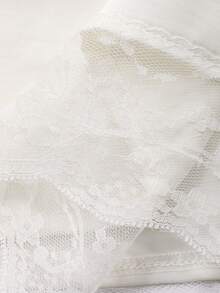 Dazy Plus Satin Contrast Lace V-Neck Long Casual White Camisole And Tank Top - White - View 3