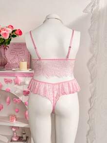 PetitDoll 2pcs/Set Romantic Lace Women's Sweet Ruffled Sexy Lingerie Set - Pink - View 2
