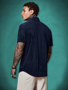 EASEVO Plus Size Men's Casual Daily Summer Commute Front Button Short Sleeve Shirt - Navy Blue - View 4