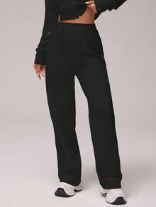 Velisys Women's 2pcs Set Loose Linen Sweatpants, Dark Gray & Black, Casual Sports Pants - Multicolor - View 6