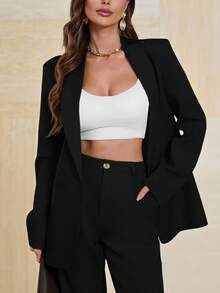Aveloria Modichic Áo blazer dáng suông cổ bẻ, mở phía trước. - màu đen - Xem 4