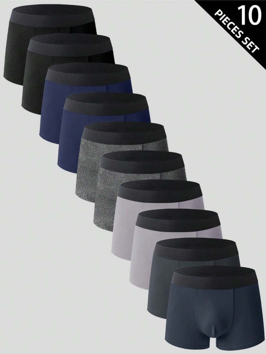 Manfinity Underwear&Sleepwear Basics 10pcs/Pack Men's Fashionable Boxer Briefs - Multicolor - View 1