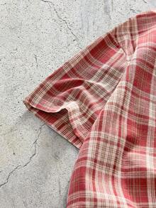 EVRINFINITE 男士宽松短袖格子衬衫（带纽扣） - 紅色 - 查看 4