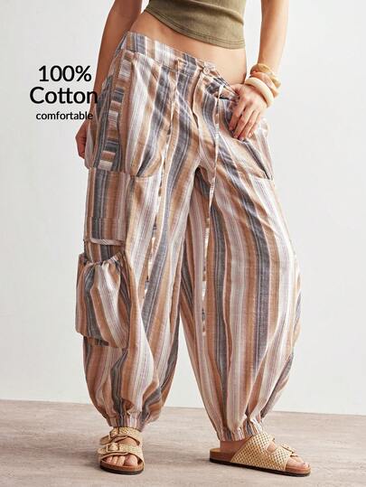 Bohemela Women's Casual Woven Striped Loose Pants