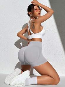 Velisys Velisys 3条装女士高腰无缝运动短裤，黑色、深灰色、浅灰色，瑜伽、健身、跑步、骑行、户外休闲，畅销款式，高腰提臀女士健身短裤，无缝运动短裤，高腰运动短裤，弹力短裤 - 彩色 - 查看 8