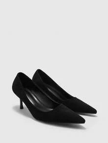 CUCCOO BIZCHIC 黑色绒面尖头细高跟鞋，简约优雅的办公通勤风格，适合职业女性日常通勤、商务会议，以及成熟女性的约会和小型聚会。 - 黑色 - 查看 7