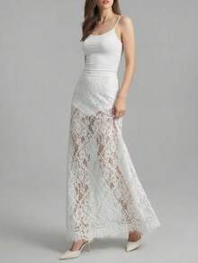 Ontre 2026春夏新款蕾丝面料女士A字裙，浪漫约会装扮，镂空设计，宽松版型，优雅简约时尚百搭白色半身裙 - 白色 - 查看 7
