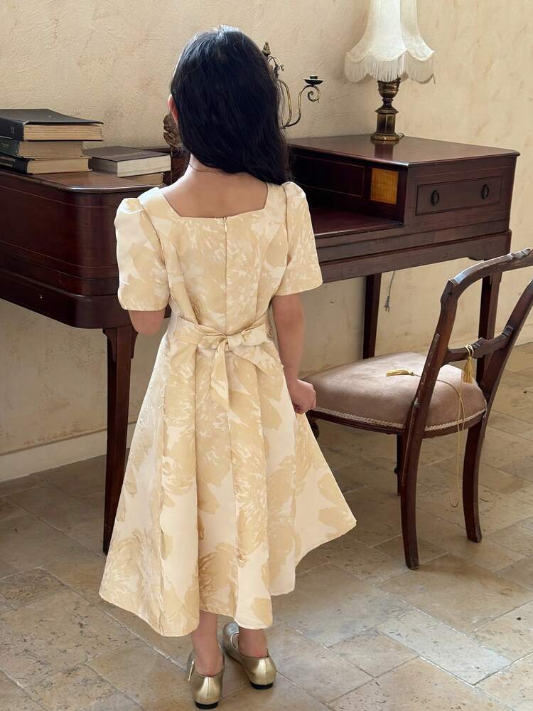 Tween Girls Square Neck Short Sleeve Dress Summer
