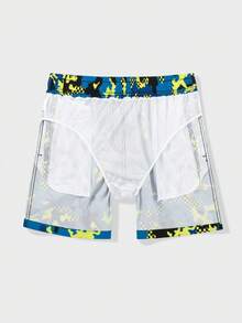 Manfinity Swimmode Quần short đi biển nam in họa tiết rằn ri, có dây rút ở eo và túi. - màu xanh lá - Xem 6