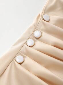 SHEIN Franclia Đầm satin màu sâm panh thanh lịch và thời trang, tối giản, đa năng, cổ ve áo, thắt lưng trang trí, dành cho nữ, thích hợp cho mùa xuân/hè. - Rượu sâm banh - Xem 4