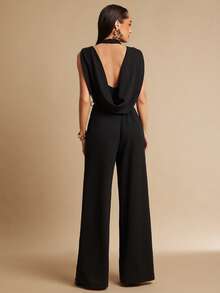Silquee Women's Elegant Backless Jumpsuit For Commuting, Solid Color, Summer - Black - View 6