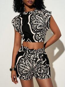 Zivah 2026 Women's Printed Vacation Casual Print A-Line Skirt 2 Pieces Set Women 2 Piece Outfit Brunch Outfits For Women 2 Piece Two Piece Set Women Short Outfit Sets Women Summer - Black - View 10