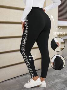 EMERY ROSE Leggings casual da tutti i giorni in taglie comode, con stampa leopardata e inserti, adatti per l'autunno - Grigio - Visualizzare 1