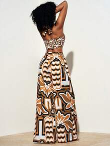 Zivah 春夏新款音乐节、复活节、圣帕特里克节、情人节、约会、西部风、游牧风、生日派对、毕业典礼、学院风、学生装、日常穿着、百搭基础款、休闲装、度假、邮轮旅行、海滩、日光浴、爆款、街头风、婚礼宾客、波西米亚风、通勤、早午餐、机场、派对、假日郊游、办公装、露背系带露脐印花上衣搭配阔腿口袋松紧腰裤套装 - 彩色 - 查看 3