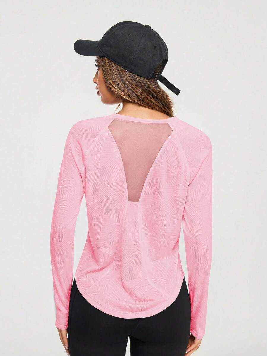 Eassivo Eassivo 女士纯色插肩袖休闲健身运动T恤 - 粉色 - 查看 1