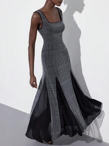 Aveloria Modichic Đầm ôm sát màu xám bạc ánh kim phối viền voan đen, thiết kế đuôi cá thanh lịch, thích hợp cho các bữa tiệc hoặc các dịp đặc biệt dành cho nữ. - Nhiều màu - Xem 1