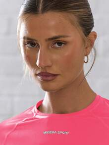 Musera Sport Long Sleeve Slinky Thumb Hole Cropped Active-Wear Top , Padel, Tennis, Pickleball Gym - Hot Pink - View 5