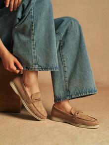 Rosivie Giày lười nữ thời trang thoải mái, mũi tròn, đế bằng, màu kaki, thích hợp cho kỳ nghỉ hè và thu, kiểu dáng slip-on, đế bằng, chất liệu dệt kim. - Màu Khaki - Xem 4