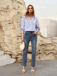 MOTF PREMIUM 斜插口袋水洗牛仔七分裤 - 淺色水洗藍 - 查看 1