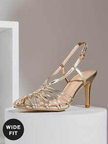 SHUZIA 女士宽楦优雅时尚尖头交叉细高跟鞋 - 金色 - 查看 7