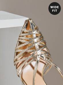 SHUZIA 女士宽楦优雅时尚尖头交叉细高跟鞋 - 金色 - 查看 9