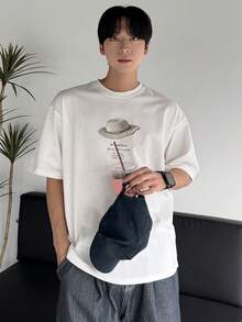 DAZY Men's White Letter Print Round Neck Short Sleeve T-Shirt, Summer - White - View 6