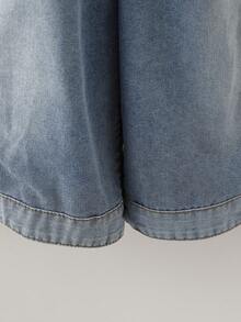 EMERY ROSE Women's Loose Fit Pocketed Wide Leg Casual Denim Jumpsuit - Blue - View 5