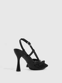 CUCCOO SZL 女士夏季新款时尚条纹鞋，闭趾舒适尖头甜美高跟鞋 - 黑色 - 查看 3