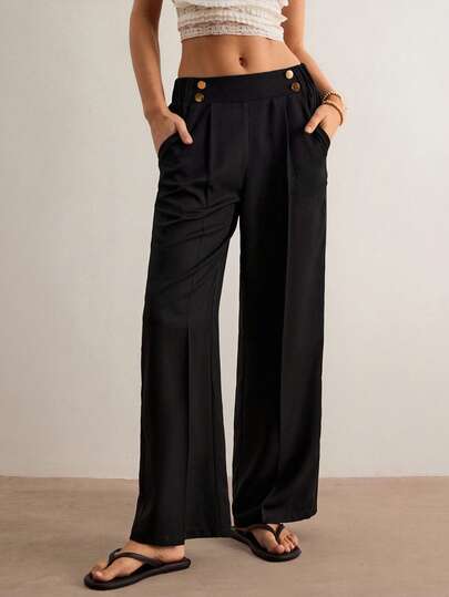 Freevana Women's Elegant Double Button Straight Office Pants