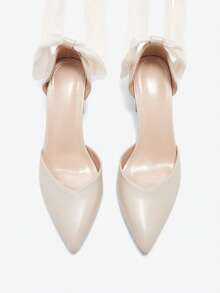 Fashionable Lace-Up Elegant Chunky Heel Pointed Toe Hollow Out High Heels, Suitable For Summer & Autumn, Elegant, Women Pumps, Elegant,Wedding Outfits - Apricot - View 3