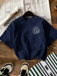 DrmWander 女士圆领字母印花夏季休闲百搭短袖T恤 - 藏蓝色 - 查看 3