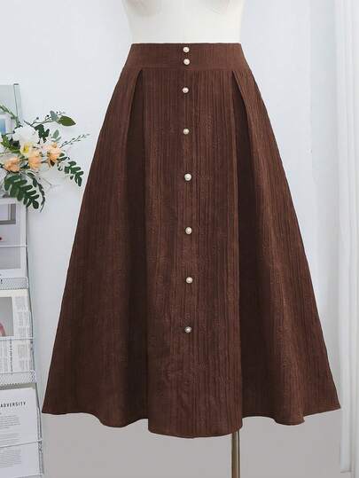 Modelyn Elegant A-Line Pleated Texture Plus Size Women Casual Skirt, Spring/Summer