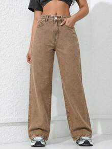 ICON Simple And Simple Women's Jeans For Everyday Wear - Brown - View 7
