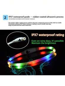 PETSIN Rechargeable Dog Collar, Shiny Dog Collar, Multi-Color LED Flowing Flashing Dog Collar, USB Charging LED Cat Collar, Can Be Cut To The Collar Size, Suitable For Various Sizes Of Warning Dog Collar Lights, Suitable For Night-Time Pet Reminders - Multicolor - View 10