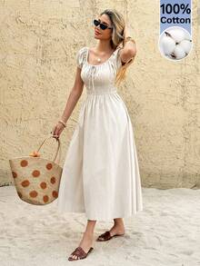 SHEIN Frenchy 女士夏季休闲度假圆领连衣裙 - 藍色 - 查看 6