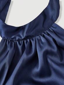 SHEIN MOD Women's Solid Color Halter Tie Backless Ruched Sexy Versatile Top For Dates & Outings, Summer Holiday, Ceremony, Beach Vacation, Going Out, Graduation Ceremony , Party, Vintage - Navy Blue - View 4