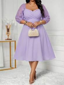 SHEIN Lady Đầm dài tay màu trơn cỡ lớn, tối giản và thời trang, phù hợp cho mùa hè, lễ Phục sinh, lễ tốt nghiệp, dự tiệc cưới, trang phục công sở thường ngày. - Màu tím - Xem 5