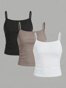 SHEIN Girlism 3pcs/Set Tween Girls' Fitted Casual Sporty Camisole Basic Tops - Multicolor - View 1