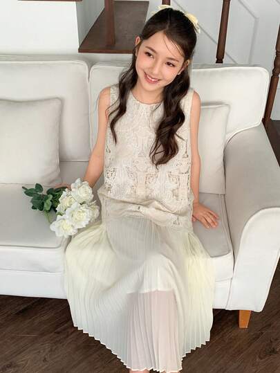 DAZY Tween Girls Sleeveless Round Neck Dress