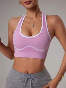 Dewbera 无缝针织内置可拆卸衬垫运动短款上衣，双面可穿 - 淡紫色 - 查看 3